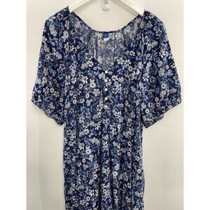 Old Navy Maxi Dress Prairie Cottagecore Tiered Ruffle Floral Blue Peasant XL